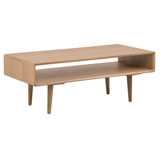Photo of Javion wooden coffee table with shelf in natural oak