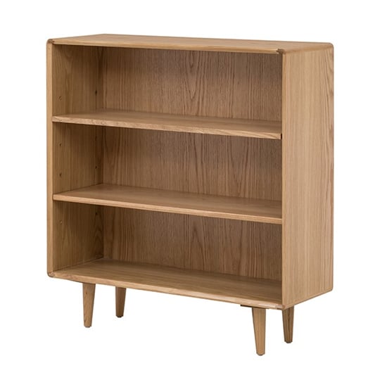 Product photograph of Javion Low Wooden Bookcase With 2 Shelves In Natural Oak from Furniture in Fashion