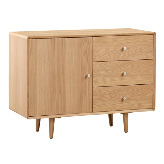 Photo of Javion small sideboard with 1 door 3 drawers in natural oak