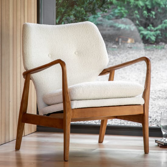 Jenson Fabric Armchair With Wooden legs In Cream