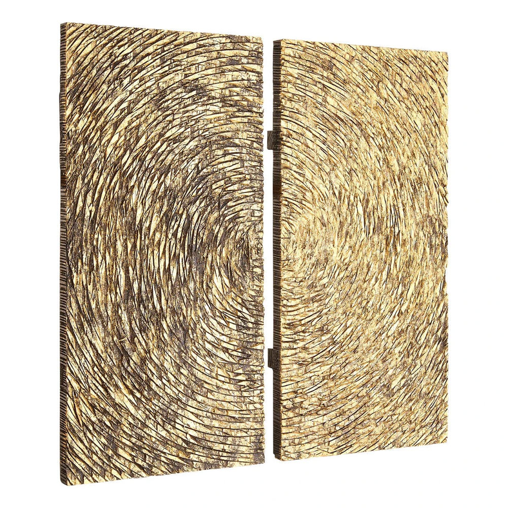 Jenvora Wood Carving Gold Finish Wall Art in Gold