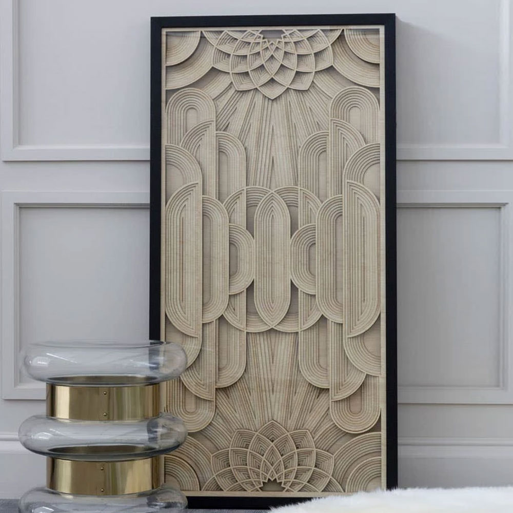 Jenvora Wood Carving Wall Art in Black and Gold