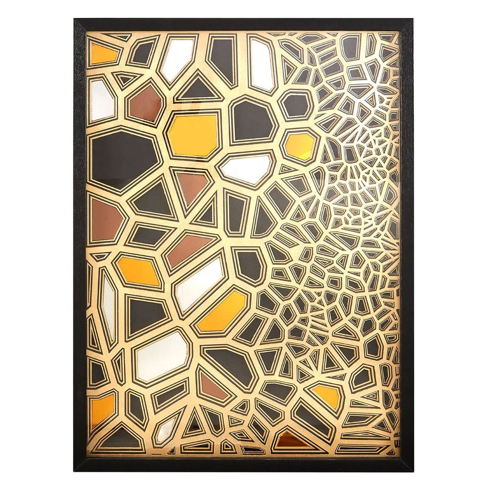 Jenvora Wooden Paper Sculpture Wall Art in Gold And black