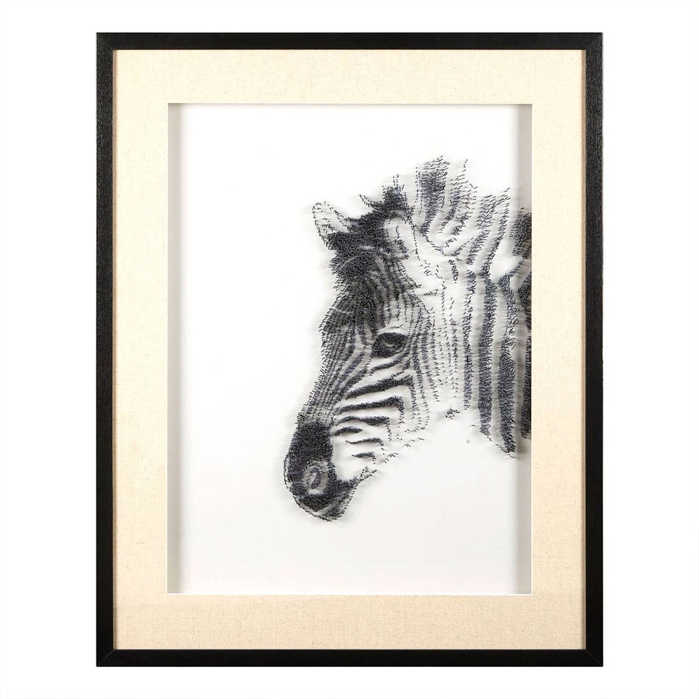 Jenvora Wooden Zebra Framed Wall Art in Black and White