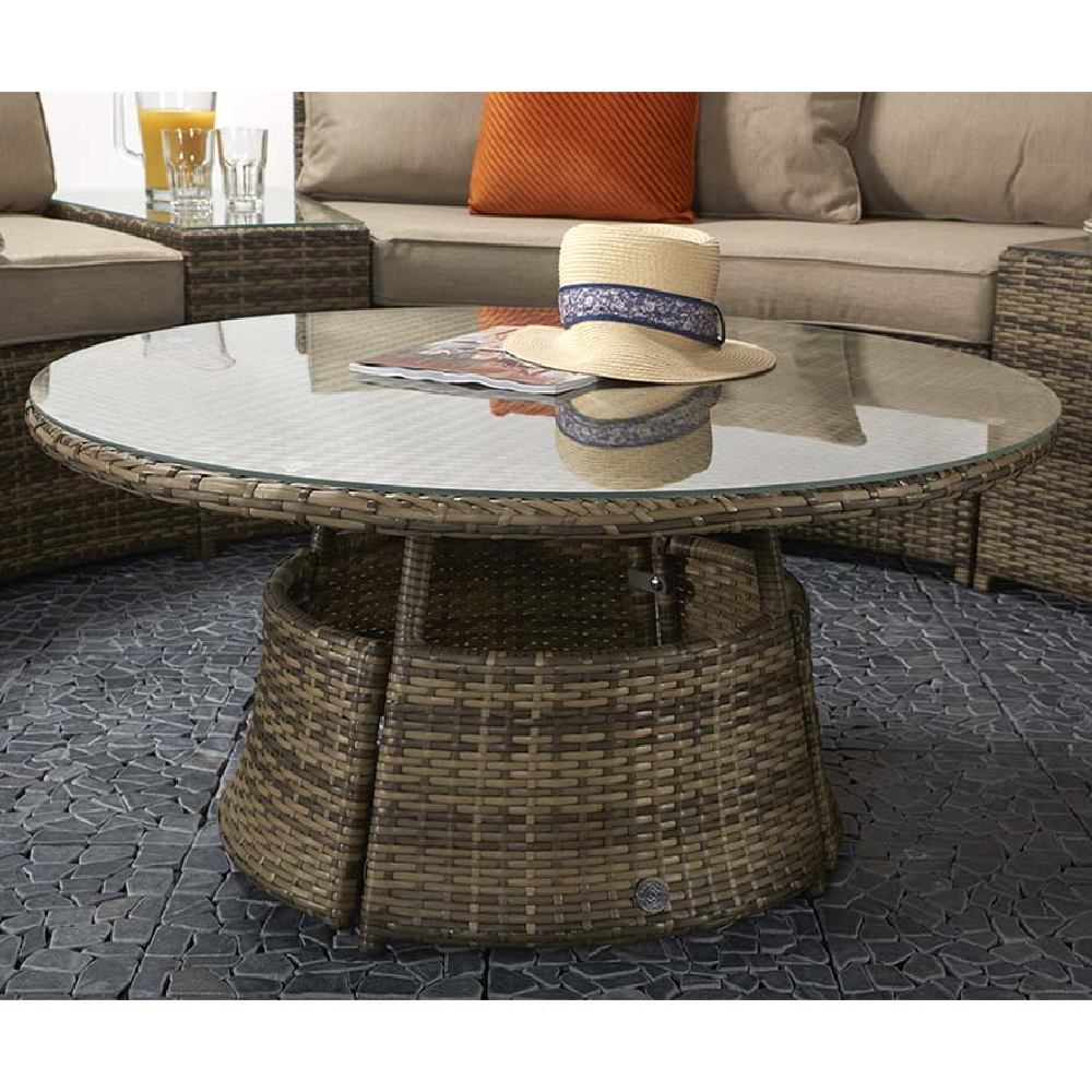 Jeren Rattan Garden Half Moon Sofa Set With Coffee Table In Brown