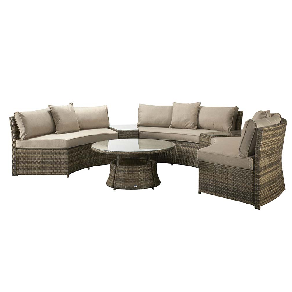 Jeren Rattan Garden Half Moon Sofa Set With Coffee Table In Brown