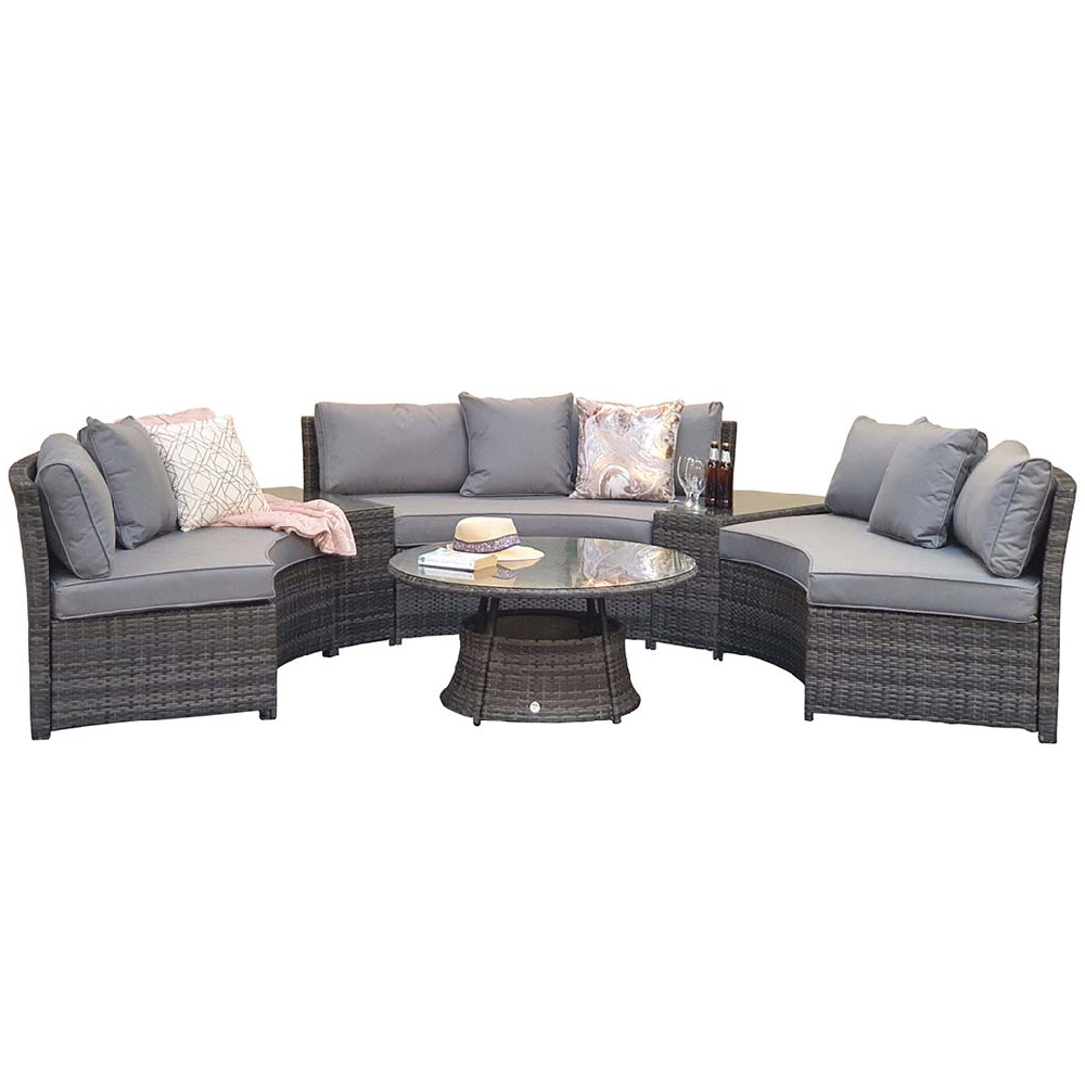 Jeren Rattan Garden Half Moon Sofa Set With Coffee Table In Grey