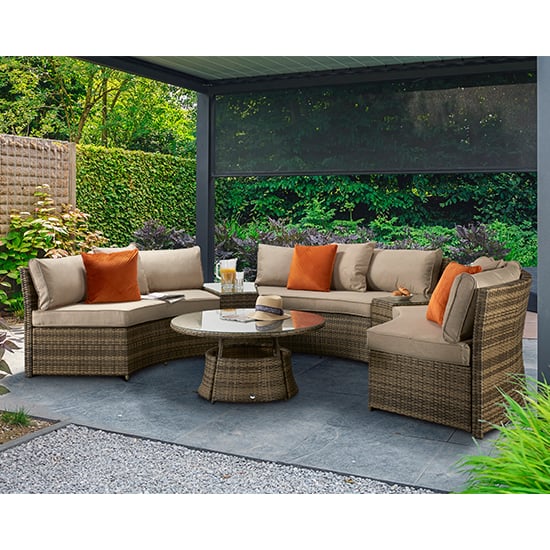 Product photograph of Jeren Wicker Weave Half Moon Sofa Set In Mixed Brown from Furniture in Fashion