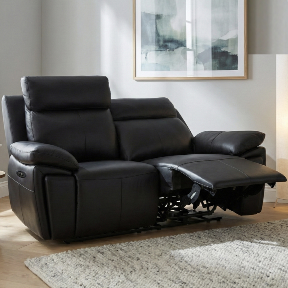 Jerion Leather Electric Recliner 2 Seater Sofa in Black