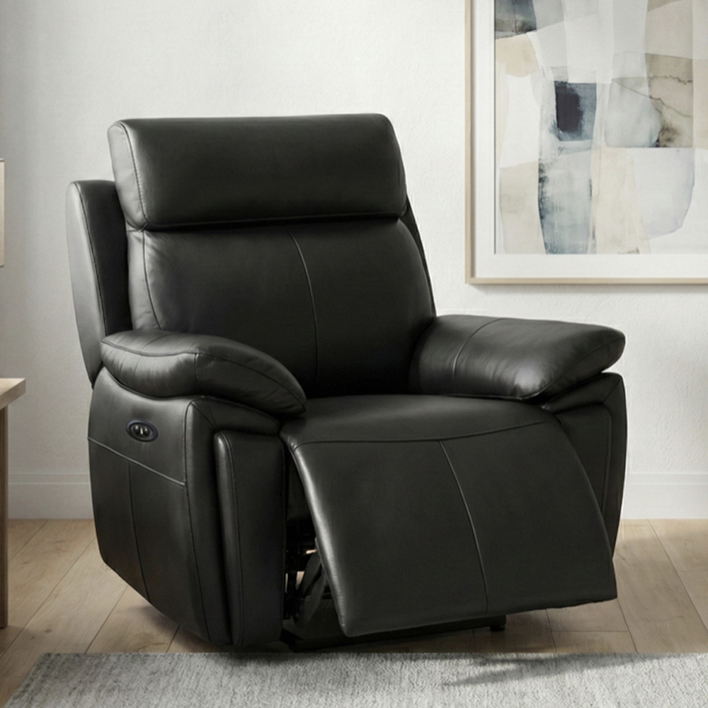 Jerion Leather Electric Recliner 3+1+1 Seater Sofa Set in Black