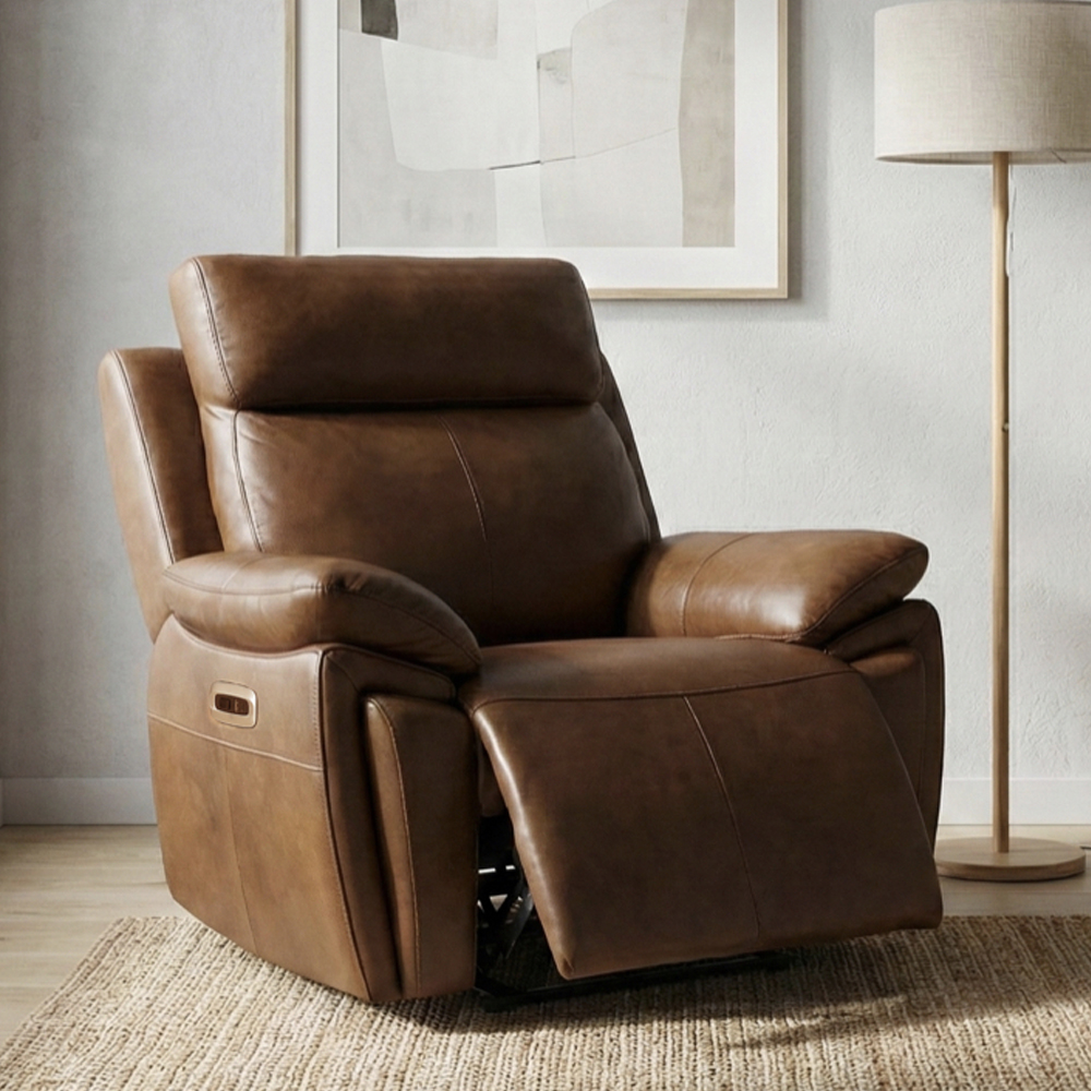 Jerion Leather Electric Recliner 3+1+1 Seater Sofa Set in Tan