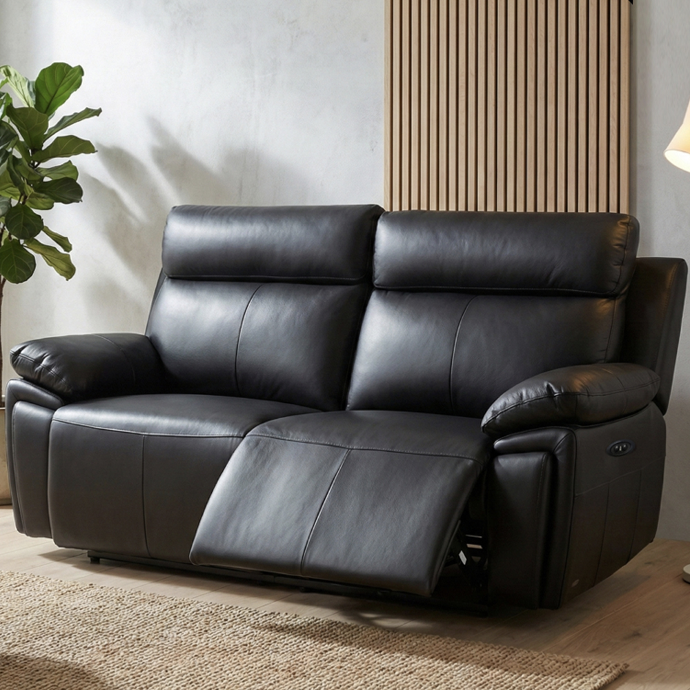 Jerion Leather Electric Recliner 3+2 Seater Sofa Set in Black