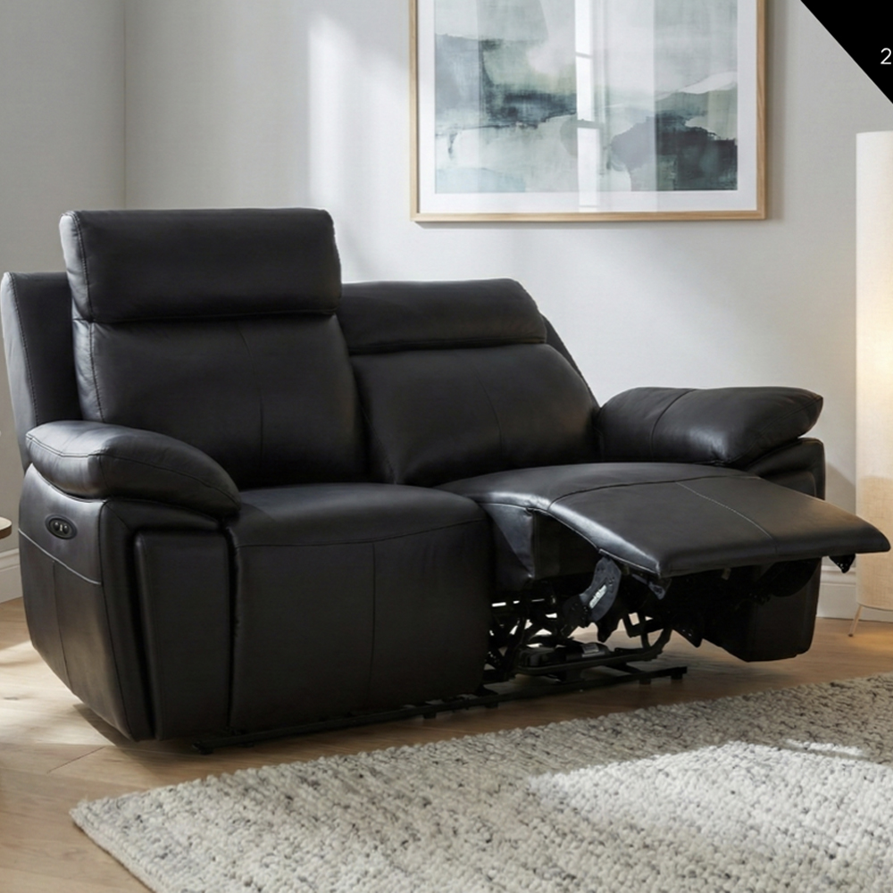 Jerion Leather Electric Recliner 3+2 Seater Sofa Set in Black