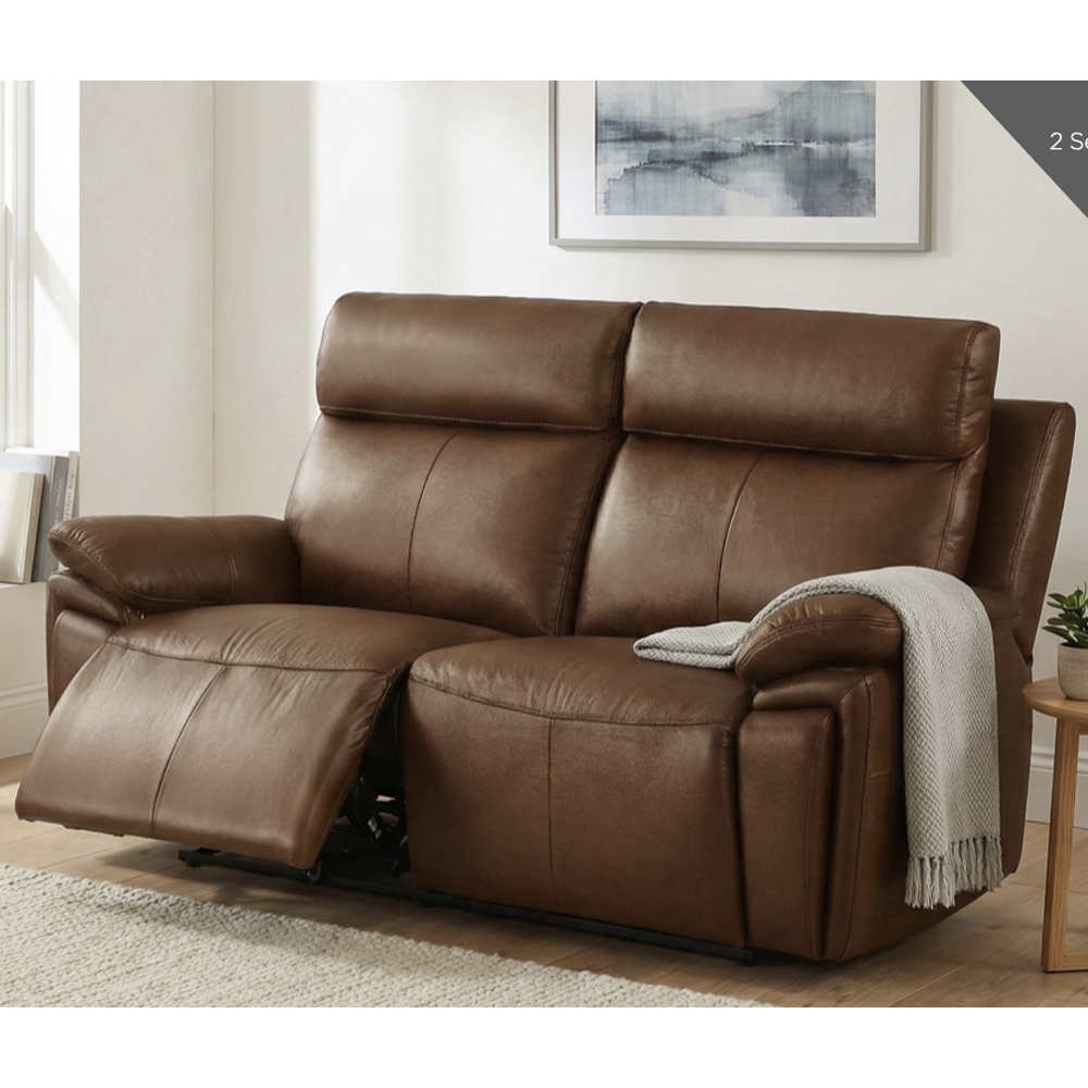 Jerion Leather Electric Recliner 3+2 Seater Sofa Set in Tan