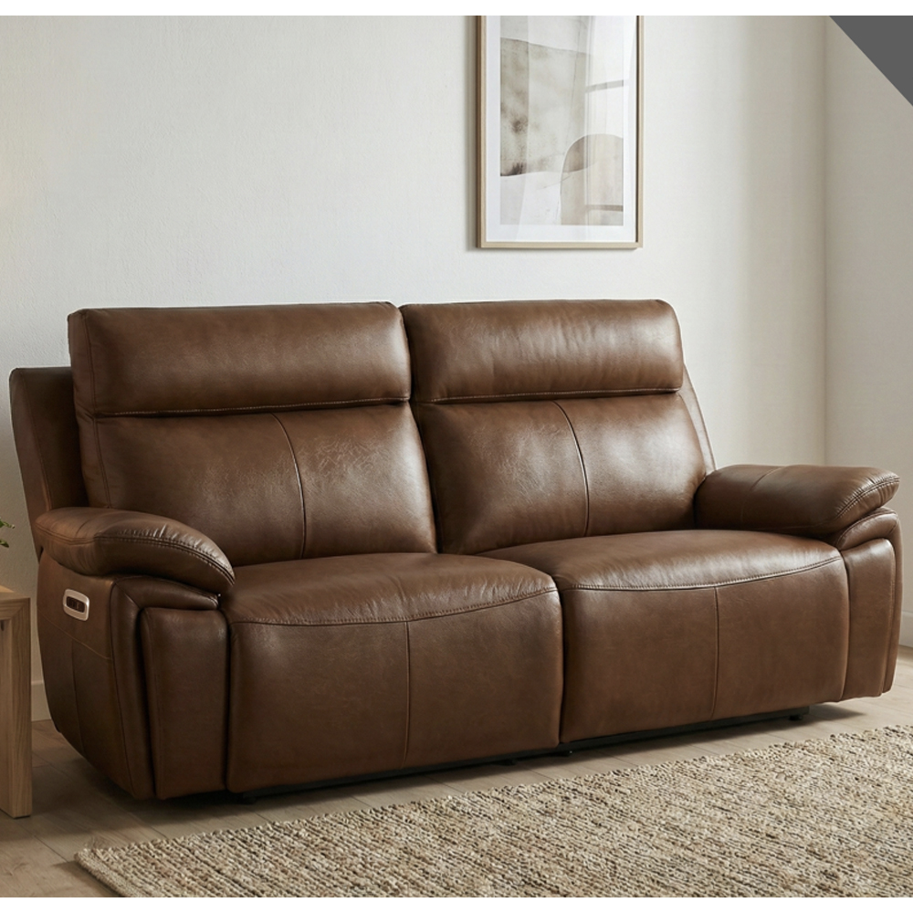Jerion Leather Electric Recliner 3+2 Seater Sofa Set in Tan