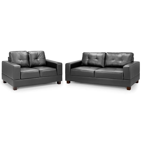 Product photograph of Jerri Faux Leather 3 2 Seater Sofa Set In Black from Furniture in Fashion