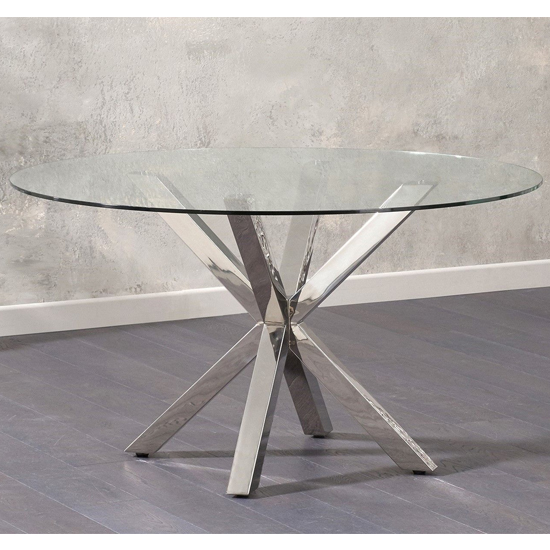 Jersey Round Glass Dining Table In Clear With Steel Base_2