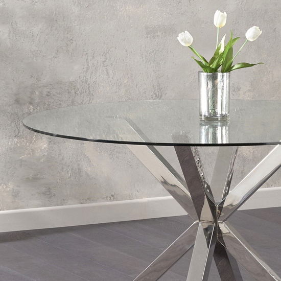 Jersey Round Glass Dining Table In Clear With Steel Base_3