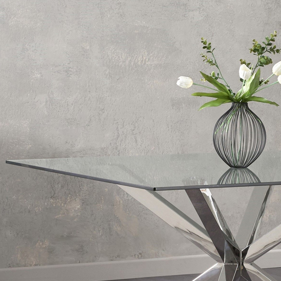 Jersey Square Glass Dining Table In Clear With Steel Base_4