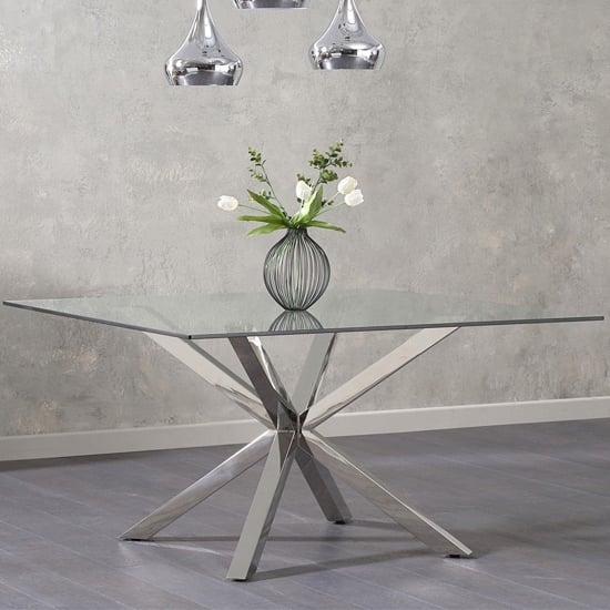Jersey Square Glass Dining Table In Clear With Steel Base_1