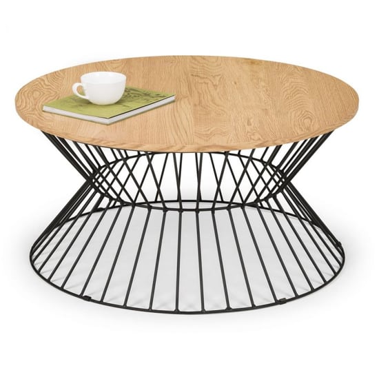 Jacarra Wooden Coffee Table In Natural Oak With Round Wire Base