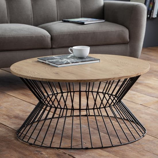 Read more about Jacarra wooden coffee table in natural oak with round wire base