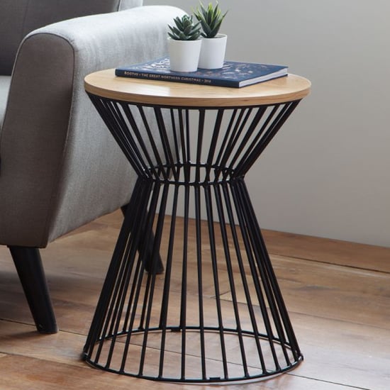 Read more about Jacarra wooden lamp table in natural oak with round wire base