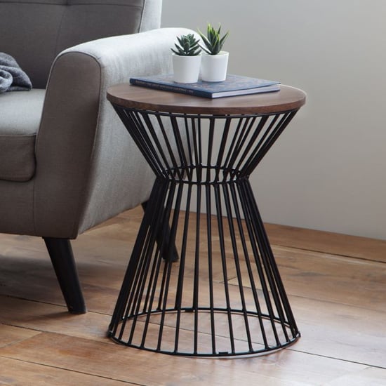 Jacarra Wooden Lamp Table In Walnut With Round Wire Base