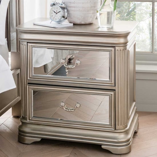 Jessica Wooden Mirrored Bedside In Taupe Furniture in Fashion
