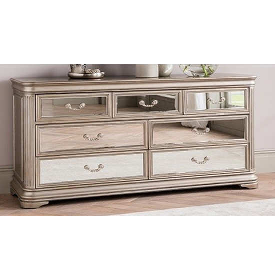 Jessica Wooden Mirrored Chest Of Drawers In Taupe