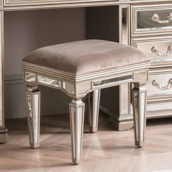 Jessika Mirrored Dressing Stool With Velvet Seat In Taupe