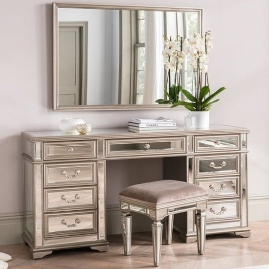 Photo of Jessika mirrored dressing table set in taupe