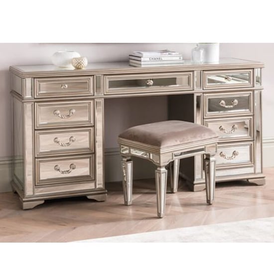 Jessika Mirrored Dressing Table In Taupe