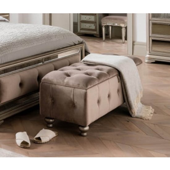 Jessika Velvet Storage Ottoman In Taupe