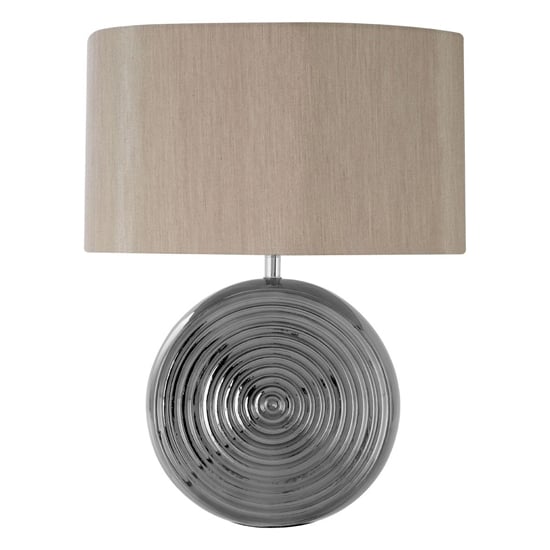 Photo of Jessima natural fabric shade table lamp with round chrome base