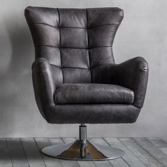 Jester Leather Lounge Chair With Swivel Base In Antique Ebony_1
