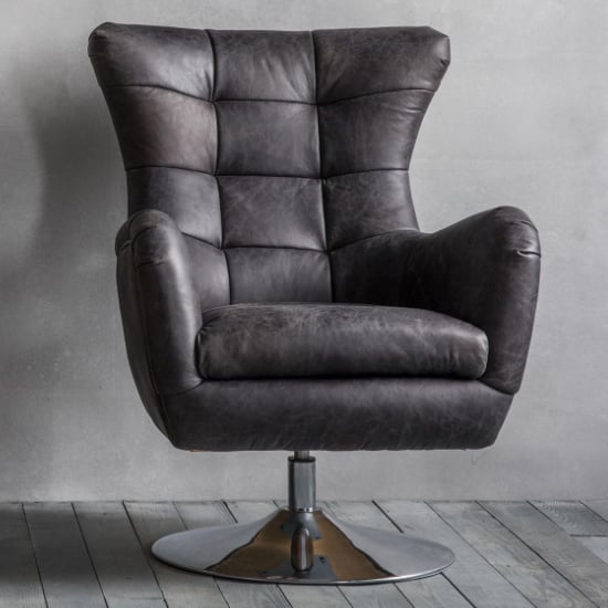 Read more about Jester leather lounge chair with swivel base in antique ebony