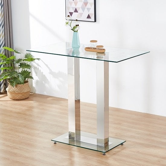 Jet Glass Bar Table With 4 Black And White Ritz Stools_2