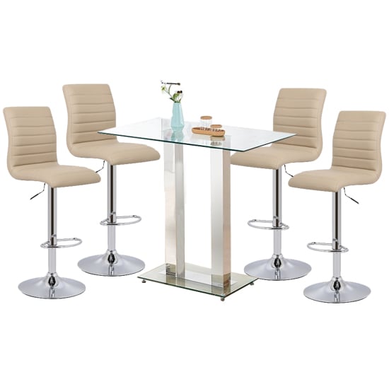 Read more about Jet clear glass top bar table with 4 ripple stone stools