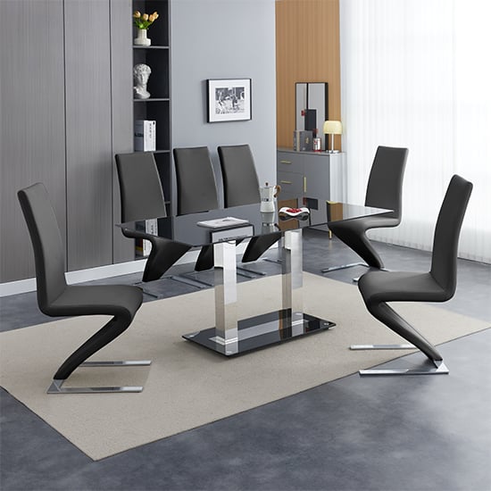 Read more about Jet large black glass dining table with 6 demi z black chairs