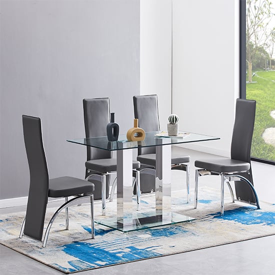 Jet Small Clear Glass Dining Table With 4 Romeo Grey Chairs