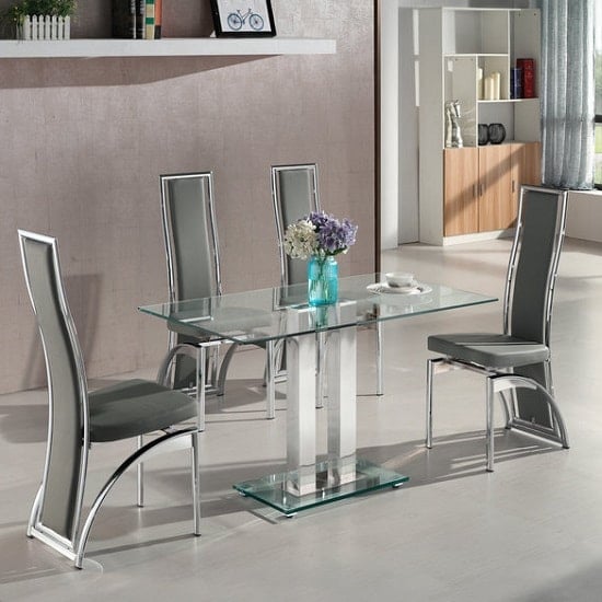 Jet Small Clear Glass Dining Table With 4 Chicago Grey Chairs