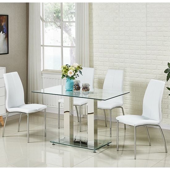 Photo of Jet small clear glass dining table with 4 opal white chairs