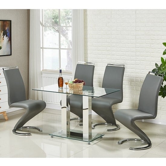 Jet Small Glass Dining Table In Clear And 4 Summer Grey Chairs