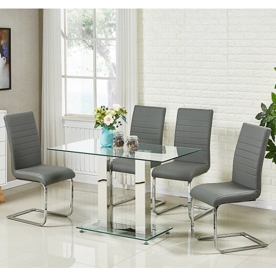Jet Small Clear Glass Dining Table With 4 Symphony Grey Chairs