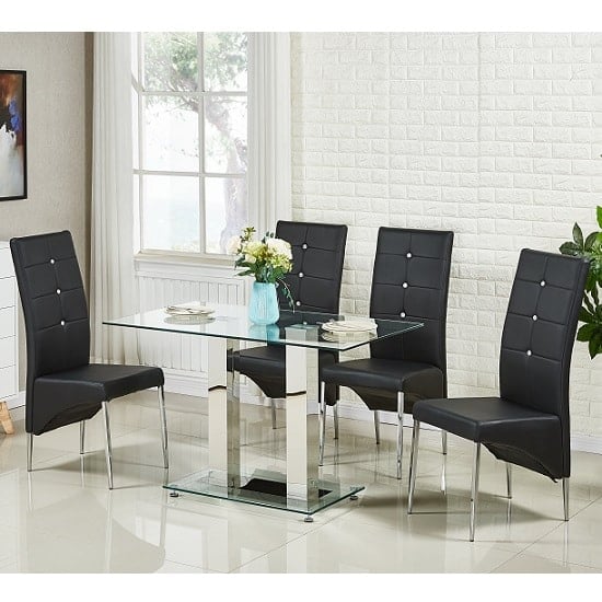 Photo of Jet small clear glass dining table with 4 vesta black chairs