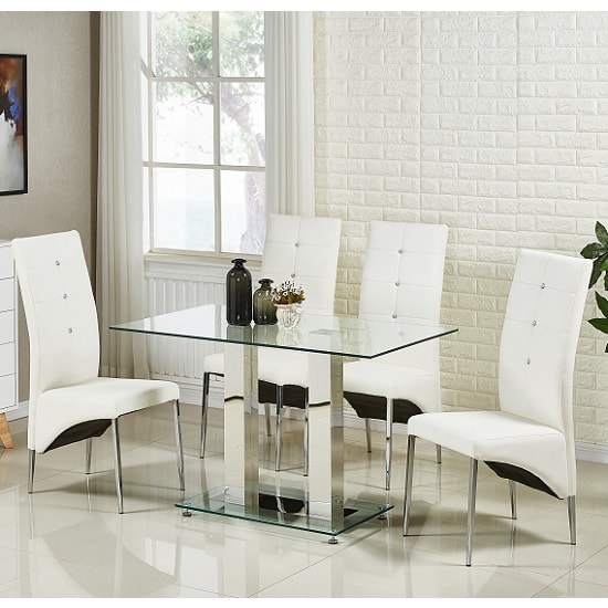 Photo of Jet small clear glass dining table with 4 vesta white chairs