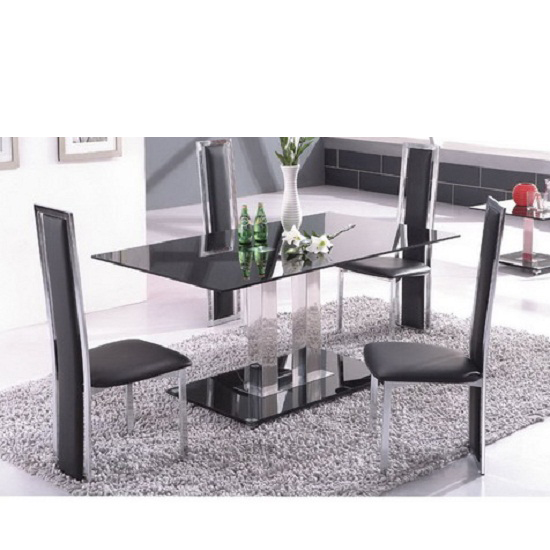 Jet Large Black Glass Dining Set And 6 Dining Chairs 5166