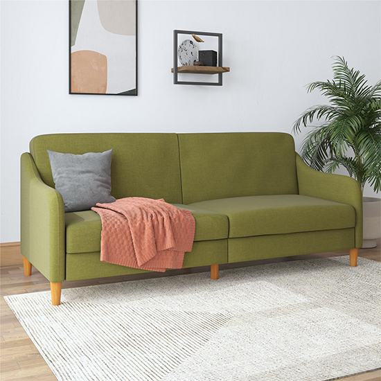 Jevic Linen Fabric Sprung Sofa Bed In Green