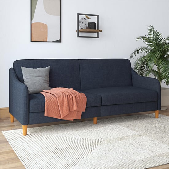 Jevic Linen Fabric Sprung Sofa Bed In Navy_1